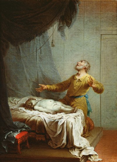 Elijah, on his Knees, Invoking the Lord to Resurrect the Son of the Shunamite Widow by Januarius Zick